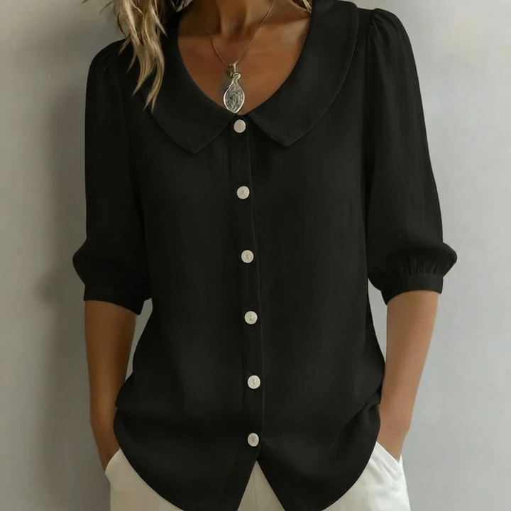 Dame Bluse med Knapper og Pufferm