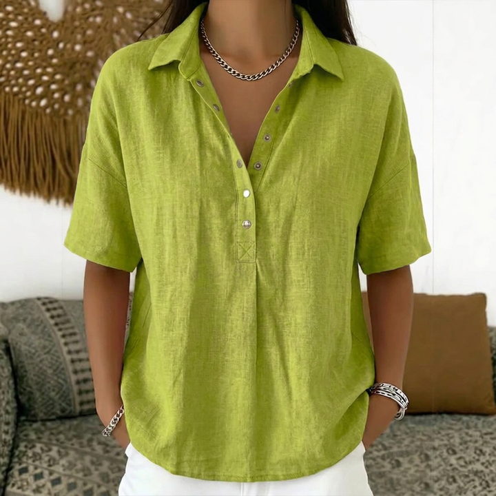 Kvinnens Sommer Kortermet Knapp Pullover Top