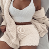 Kvinners 3-delte Pysjamas Sett med Crop Topp og Shorts