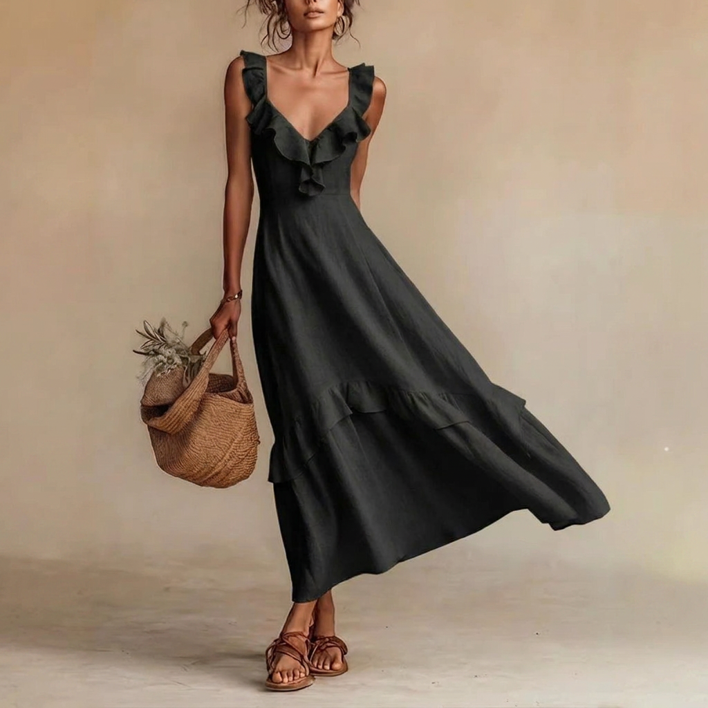 Kvinnens Ruffle Flatter Sleeve Sommerkjole