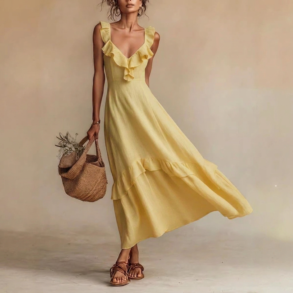 Kvinnens Ruffle Flatter Sleeve Sommerkjole