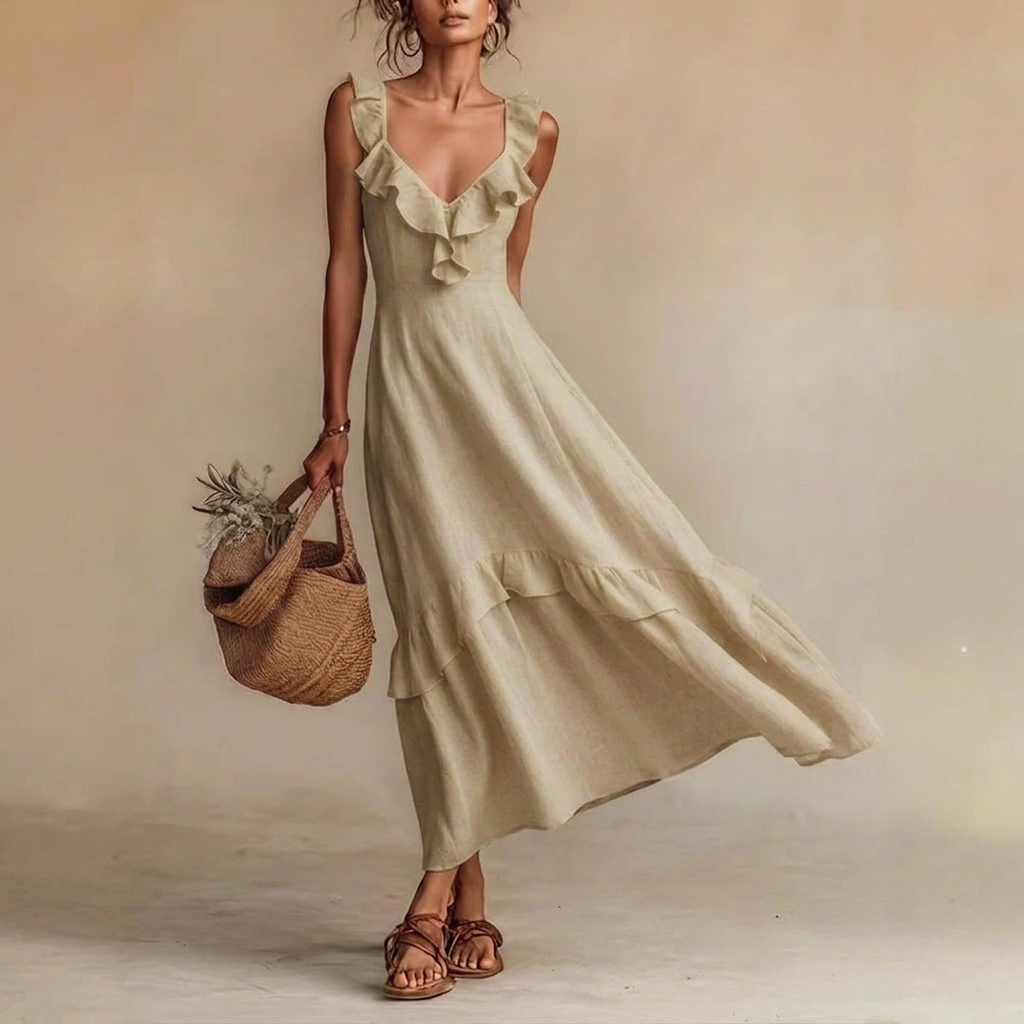 Kvinnens Ruffle Flatter Sleeve Sommerkjole