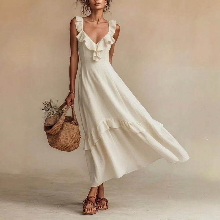Kvinnens Ruffle Flatter Sleeve Sommerkjole