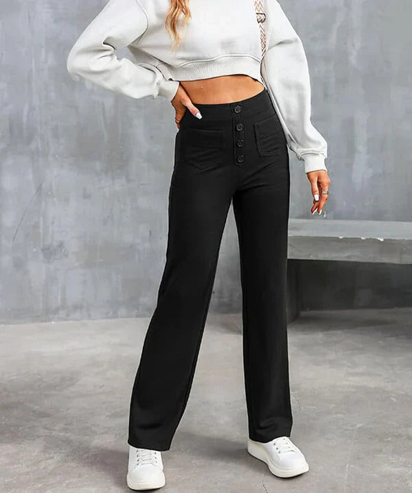 Women's pants with high waist and straight legs and elastic casual pants