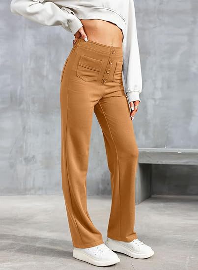 Women's pants with high waist and straight legs and elastic casual pants