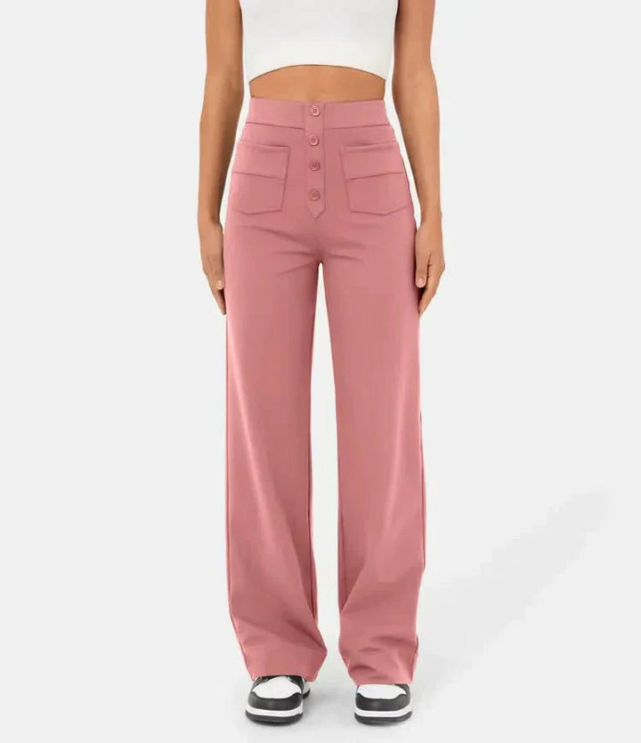 Women's pants with high waist and straight legs and elastic casual pants
