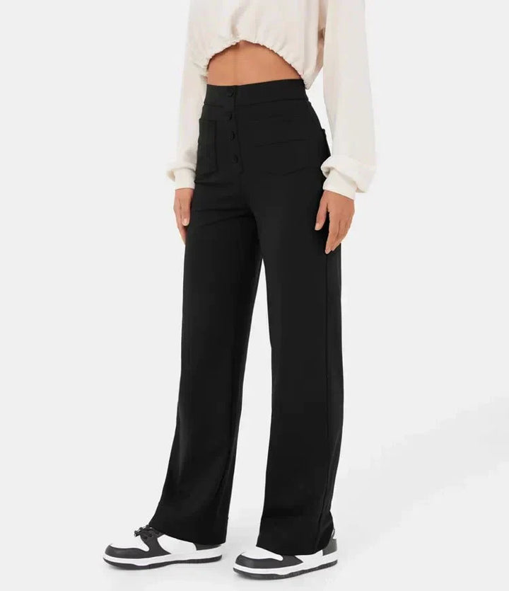 Women's pants with high waist and straight legs and elastic casual pants