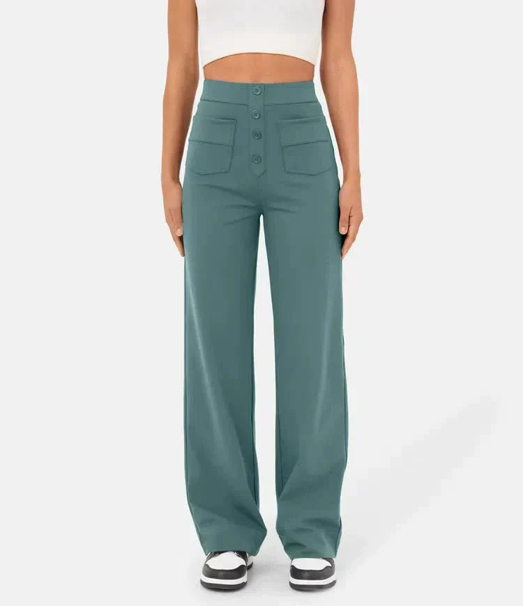 Women's pants with high waist and straight legs and elastic casual pants