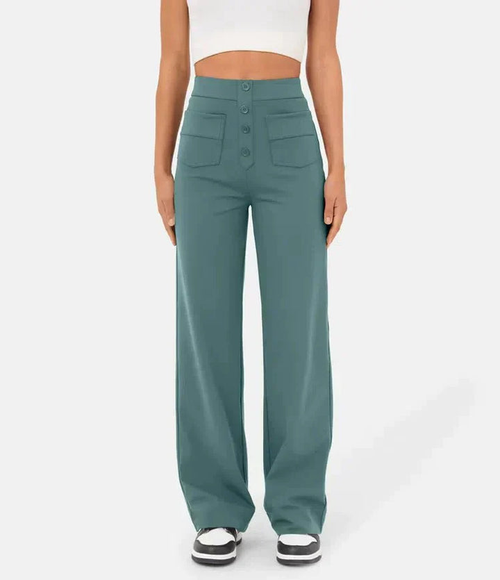 Women's pants with high waist and straight legs and elastic casual pants