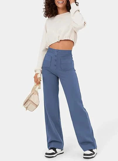 Women's pants with high waist and straight legs and elastic casual pants