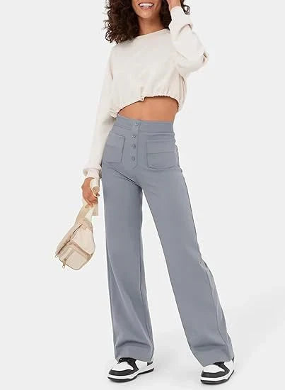Women's pants with high waist and straight legs and elastic casual pants