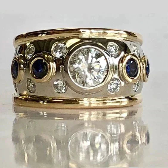 Vintage bred gullring med steiner