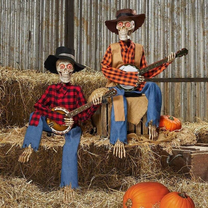 Hauntique animerte skjelettduo | Lydaktivert Halloween-dekorasjon med musikk og lys