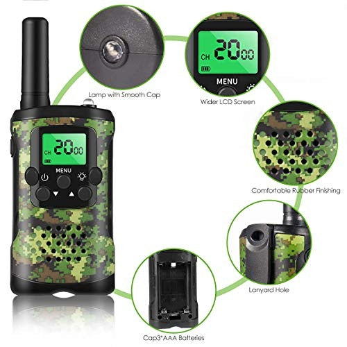 Walkie Talkie for Barn | 22 Kanaler | 5 km Rekkevidde | Grønn Camo