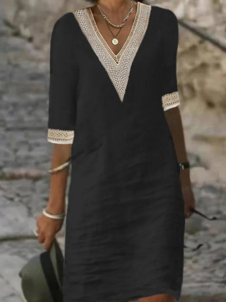 Casual Dress in Linen Blend with Lace Details