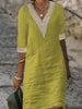 Casual Dress in Linen Blend with Lace Details