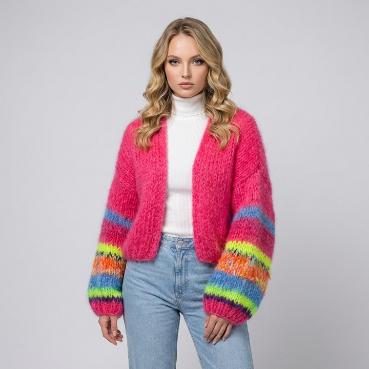 Stripete cardigan med åpen front til dame