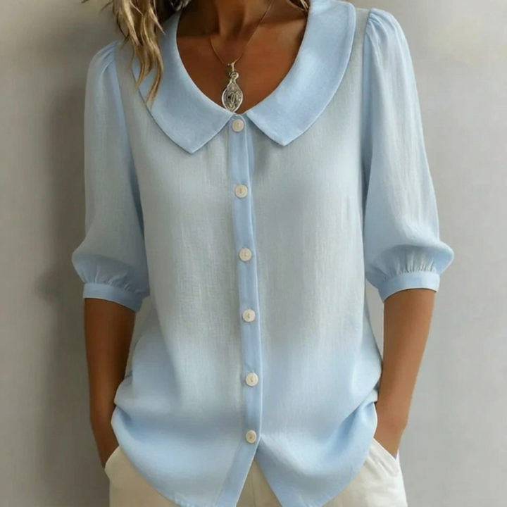 Dame Bluse med Knapper og Pufferm