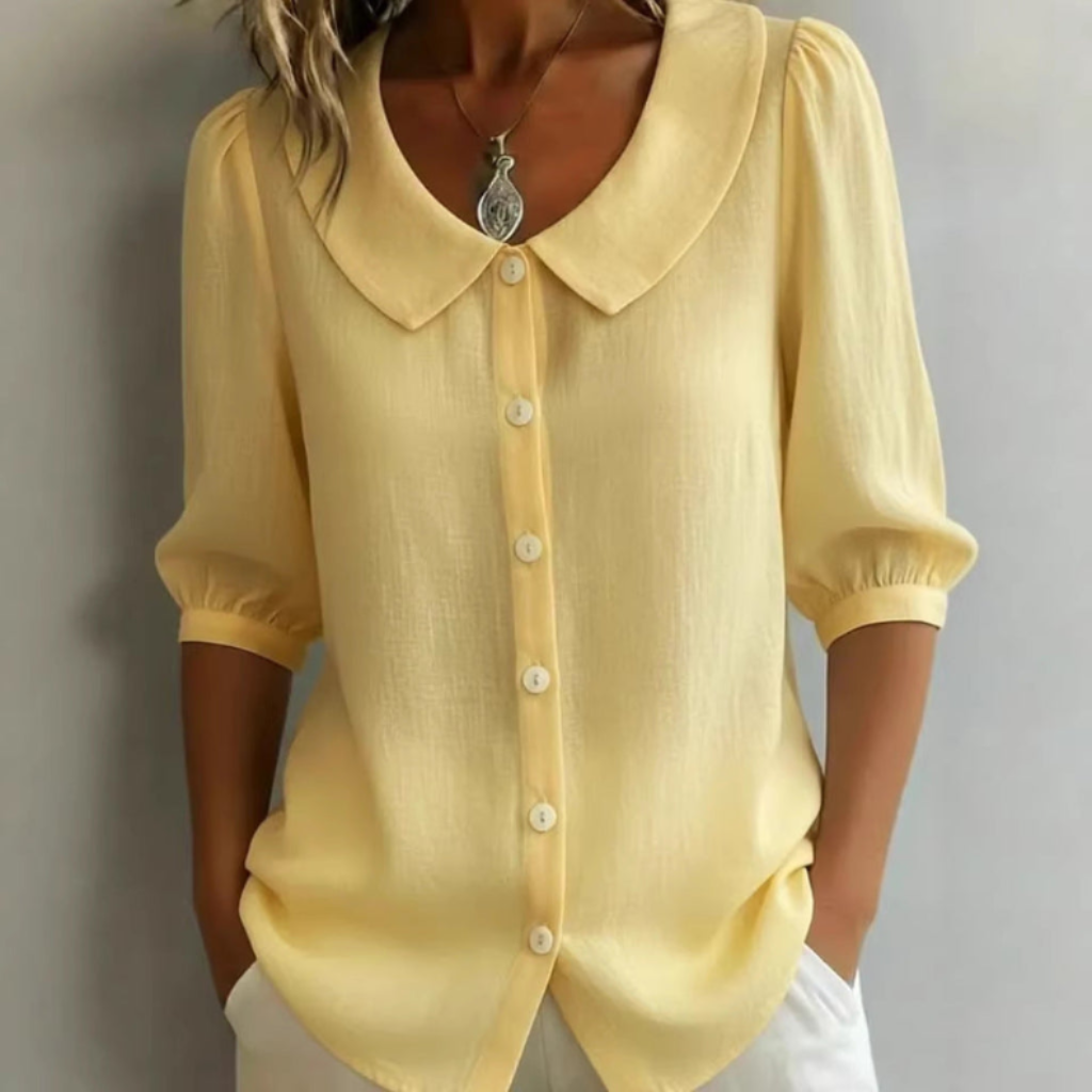 Dame Bluse med Knapper og Pufferm