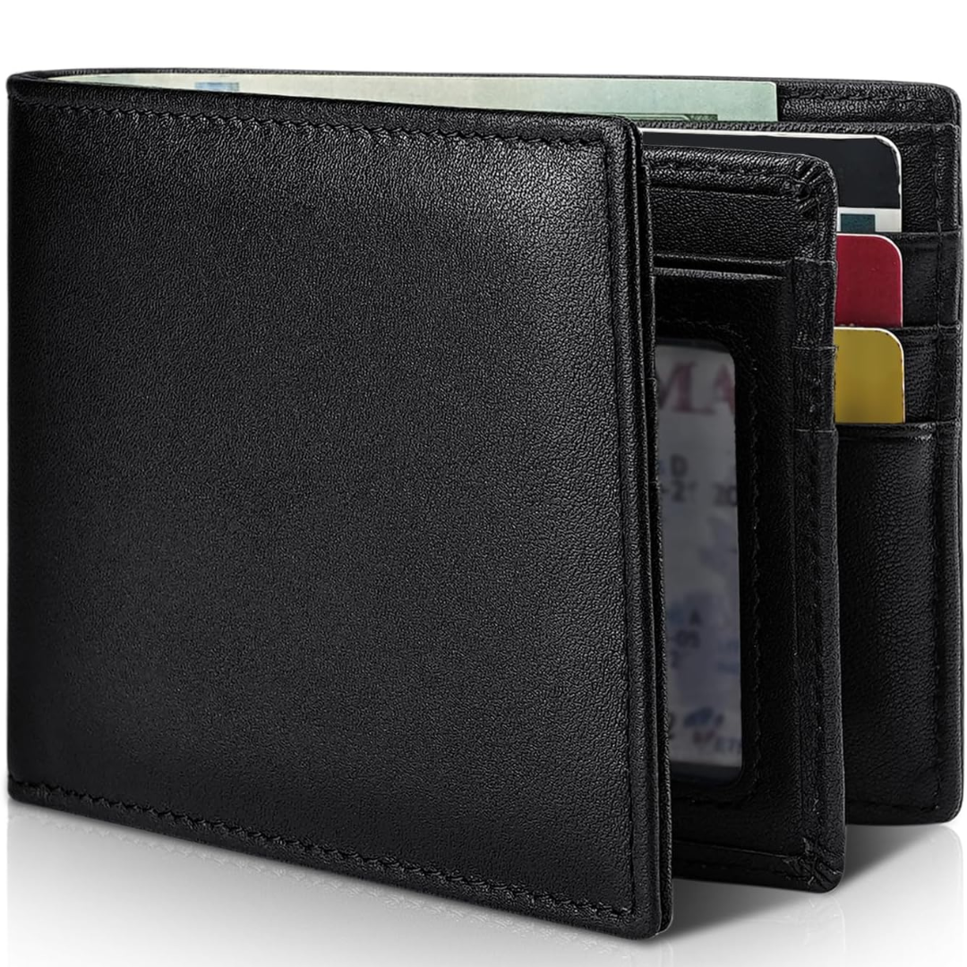 Bifold-lommebok i ekte skinn til herre med RFID-beskyttelse