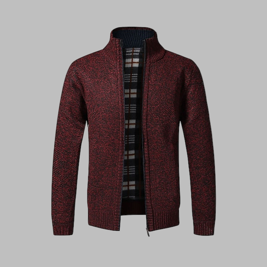 Stilig glidelåsstrikket genser til menn