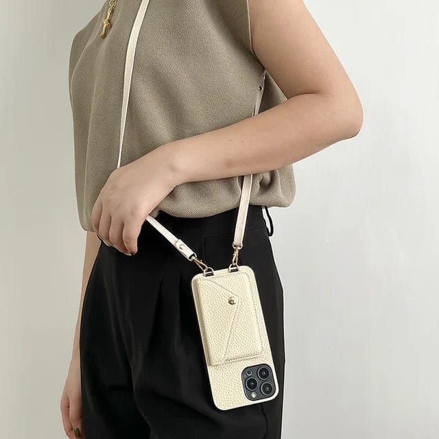 Elegant crossbody phone bag in leather with card holder and key strap