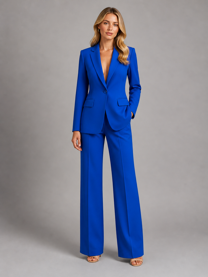 Todelt buksedress til dame med blazer og vide bukser