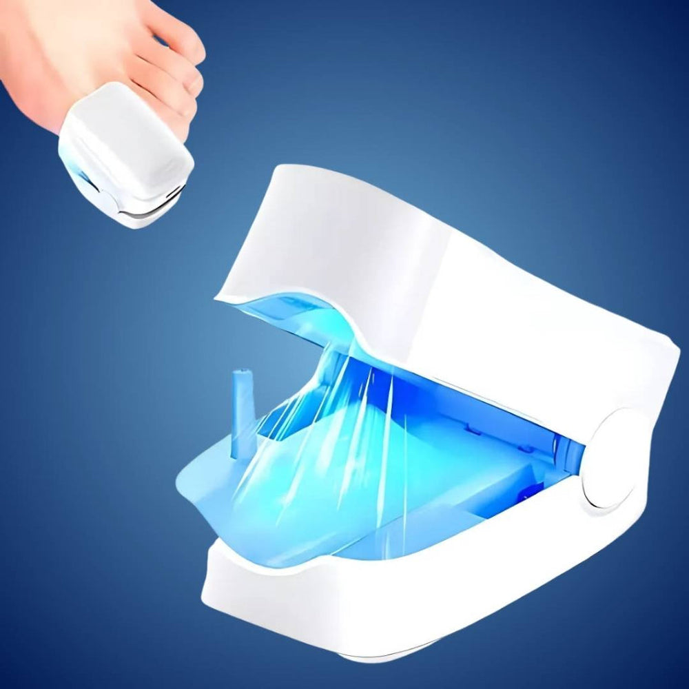 "Nagelpilz-Lasergerät für schmerzfreie Anwendung, Nahaufnahme, modernes Design, fördert gesunde Nagelregeneration."