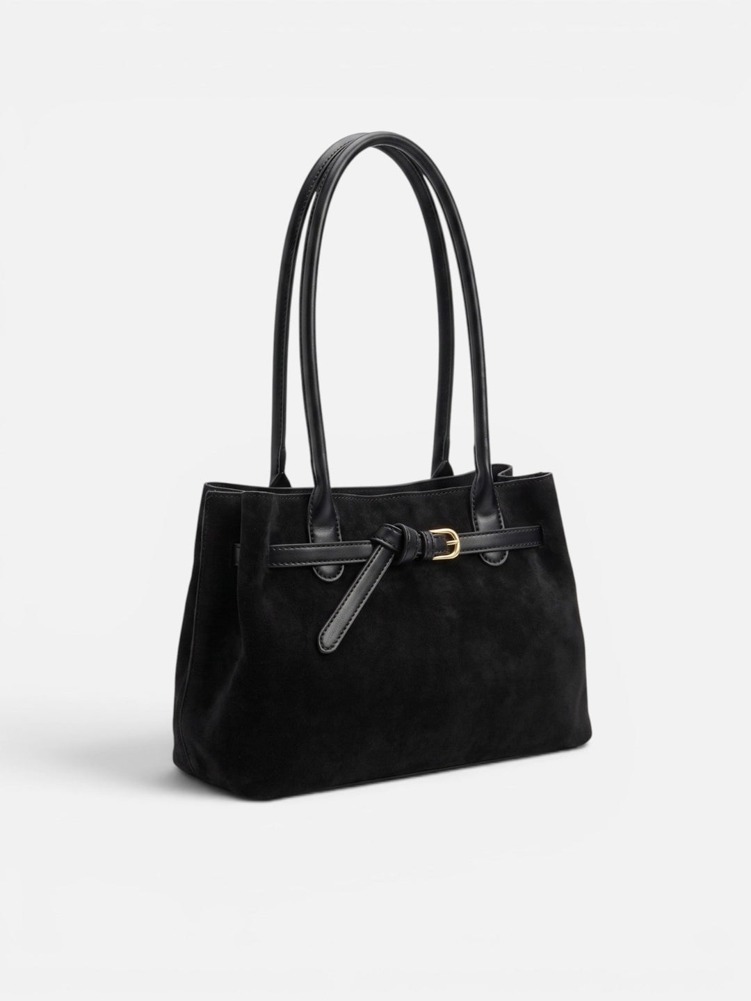 Shopperveske i semsket skinn med hanker og spenne