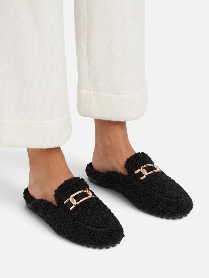 Loafer-muler i sherpa med kjede til dame