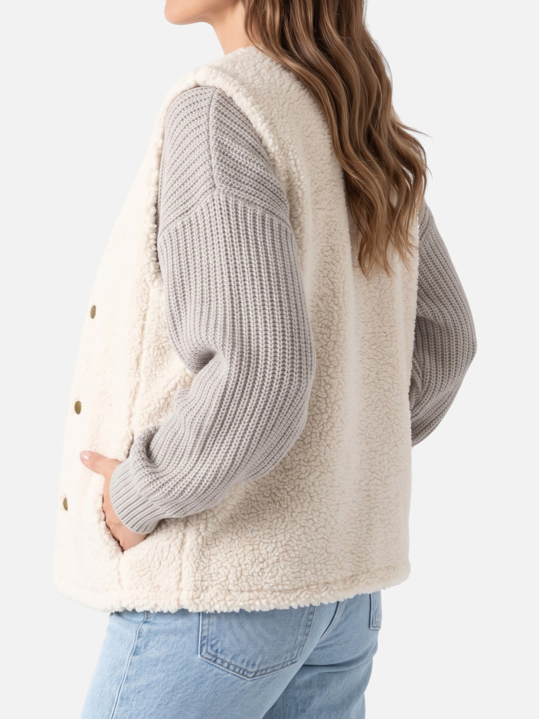 Sherpavest med knapper til dame
