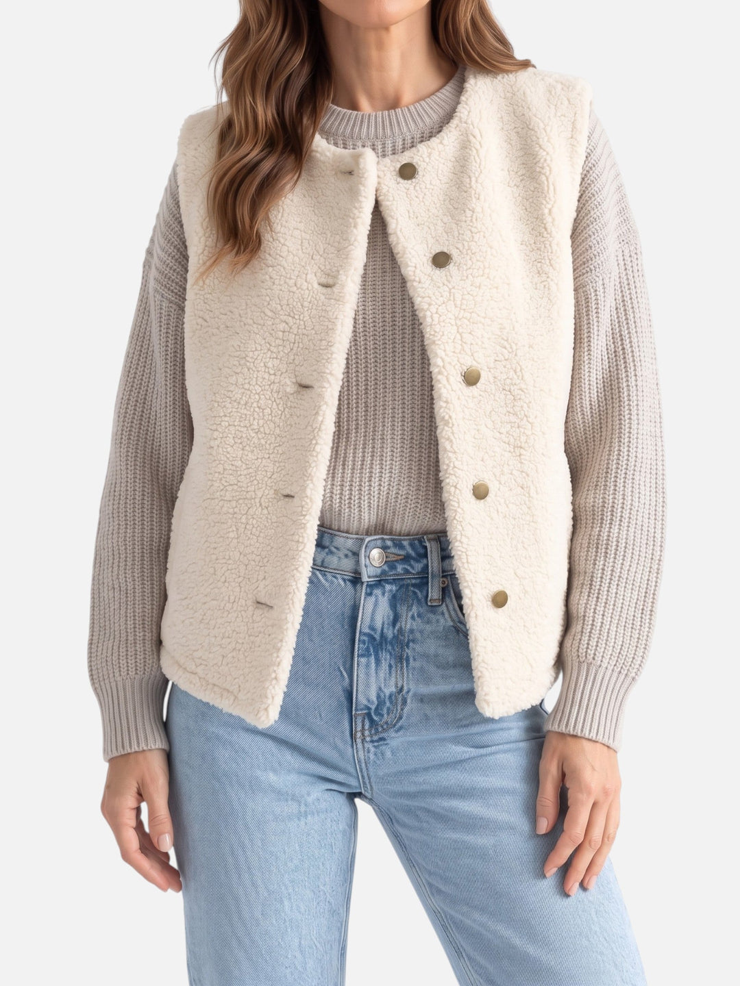 Sherpavest med knapper til dame