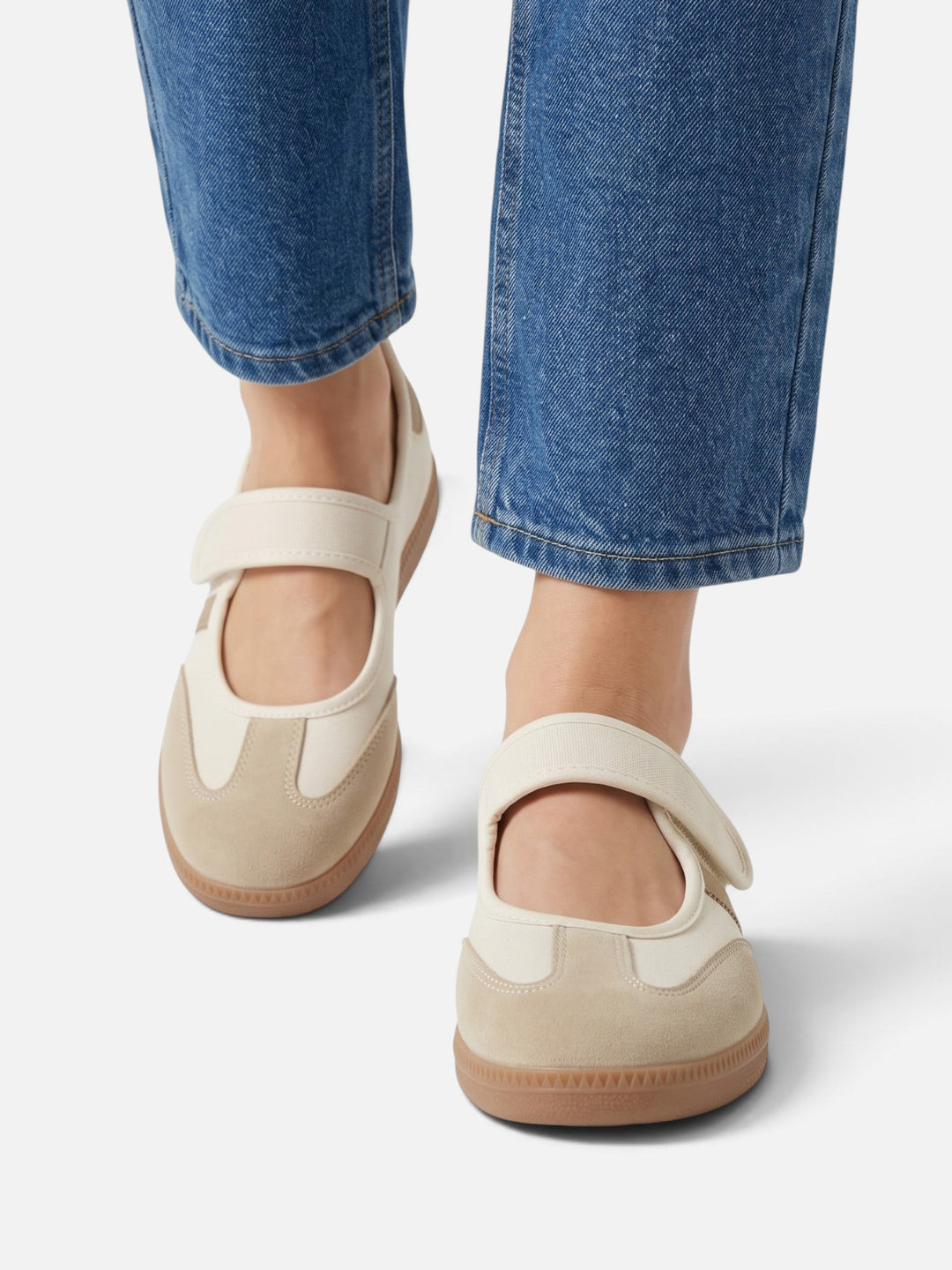 Sneakers i Mary Jane-stil med kontraststriper til dame