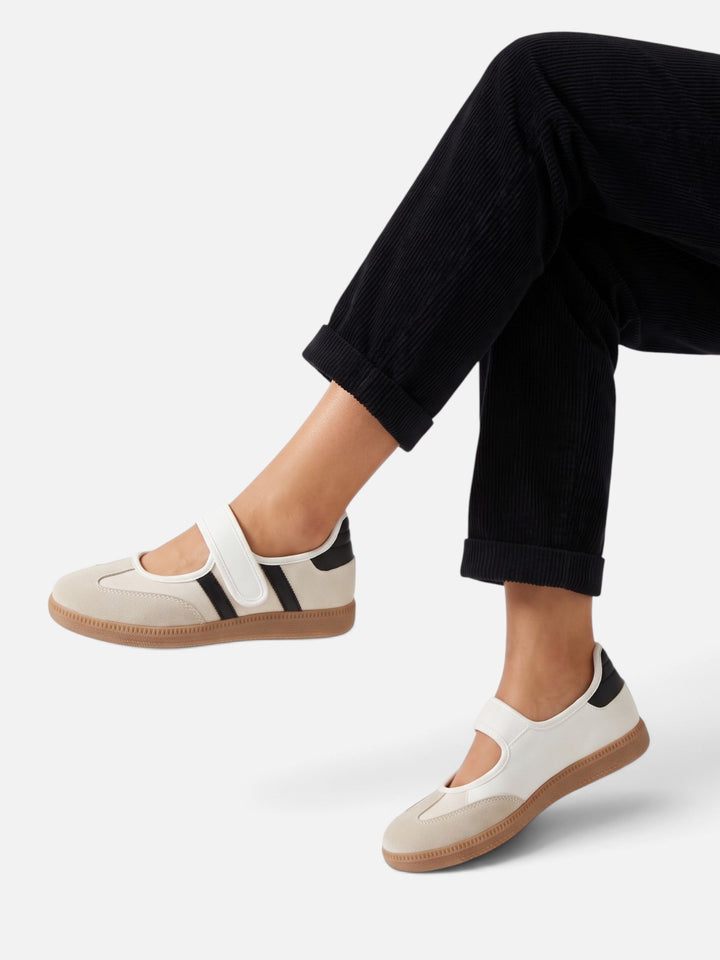Sneakers i Mary Jane-stil med kontraststriper til dame