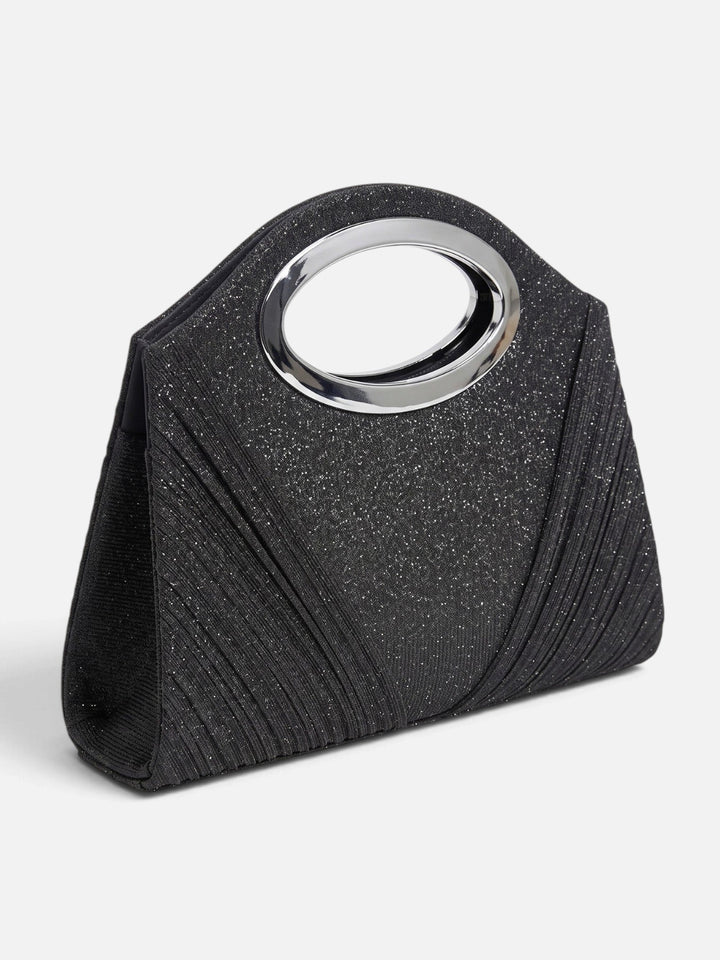 Plissert paljettclutch med oval hank til dame