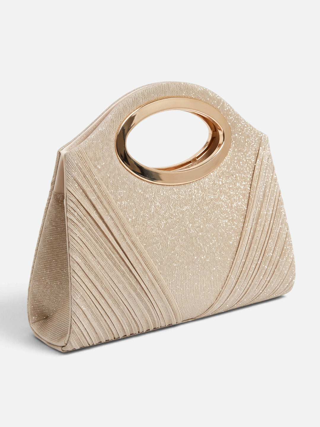 Plissert paljettclutch med oval hank til dame