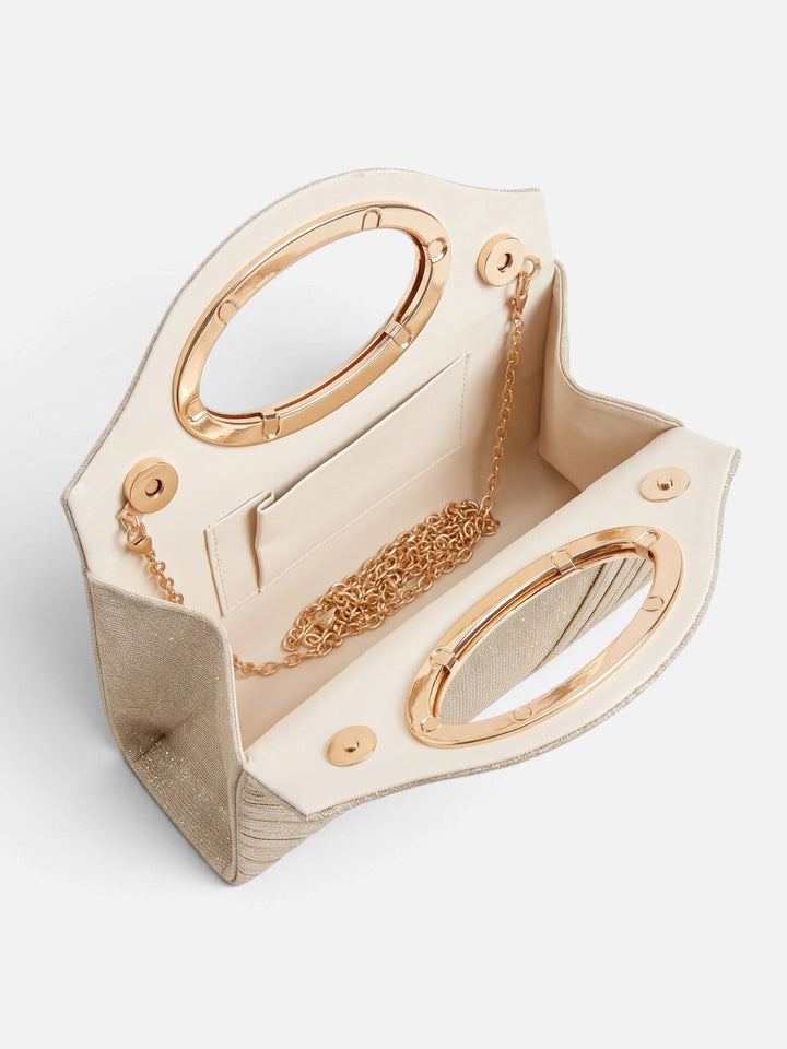 Plissert paljettclutch med oval hank til dame