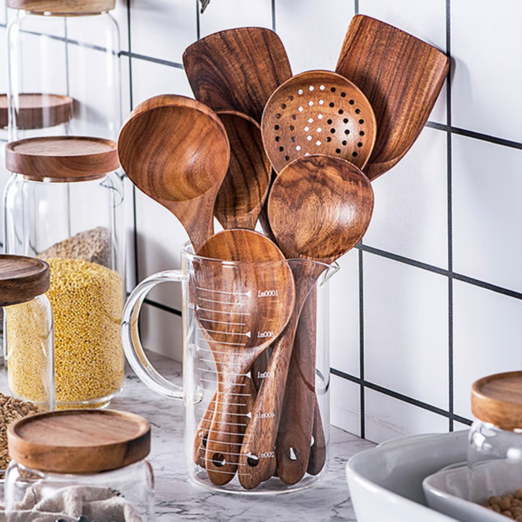 Premium Naturlig Teak Tre Kjøkkenredskaper