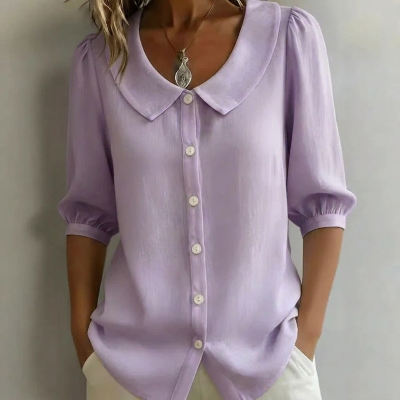 Dame Bluse med Knapper og Pufferm