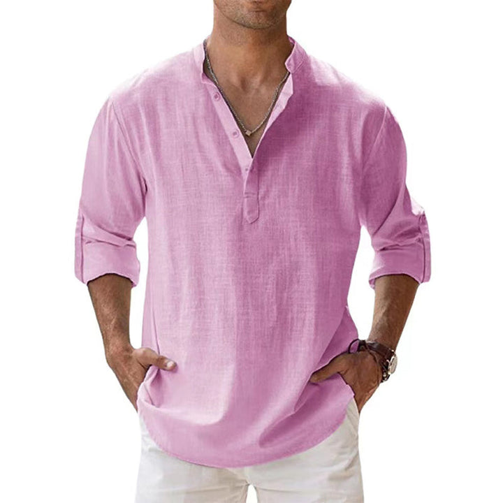 Lin Skjorte med Henley-krage for Menn