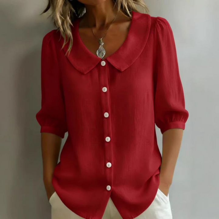 Dame Bluse med Knapper og Pufferm
