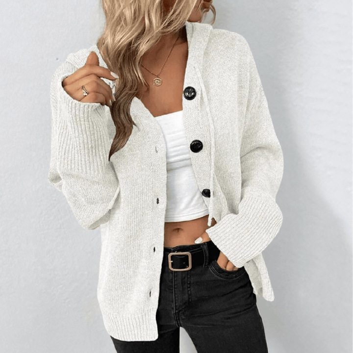 Dame strikket cardigan – Varm modell med knapper og quilt-detaljer