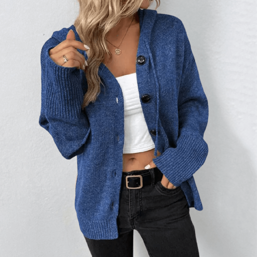 Dame strikket cardigan – Varm modell med knapper og quilt-detaljer
