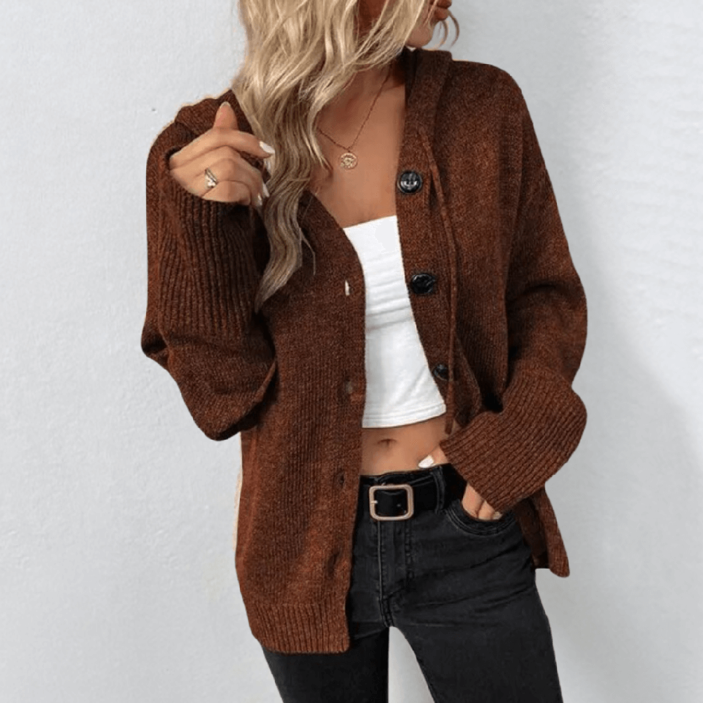 Dame strikket cardigan – Varm modell med knapper og quilt-detaljer