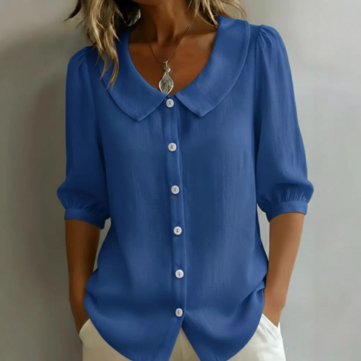 Dame Bluse med Knapper og Pufferm