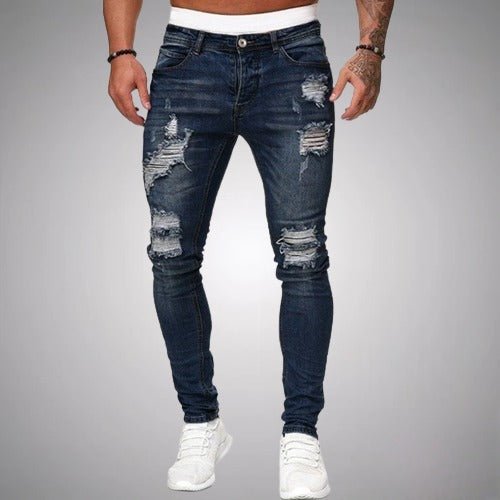 Slim fit stretchjeans til herre med slitte partier – avslappet denim i used-look for hverdagen