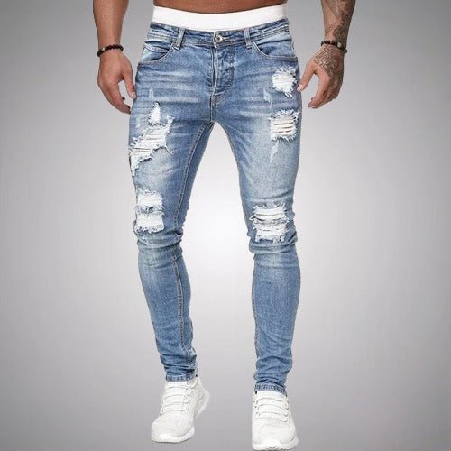 Slim fit stretchjeans til herre med slitte partier – avslappet denim i used-look for hverdagen