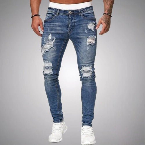 Slim fit stretchjeans til herre med slitte partier – avslappet denim i used-look for hverdagen