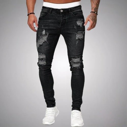 Slim fit stretchjeans til herre med slitte partier – avslappet denim i used-look for hverdagen