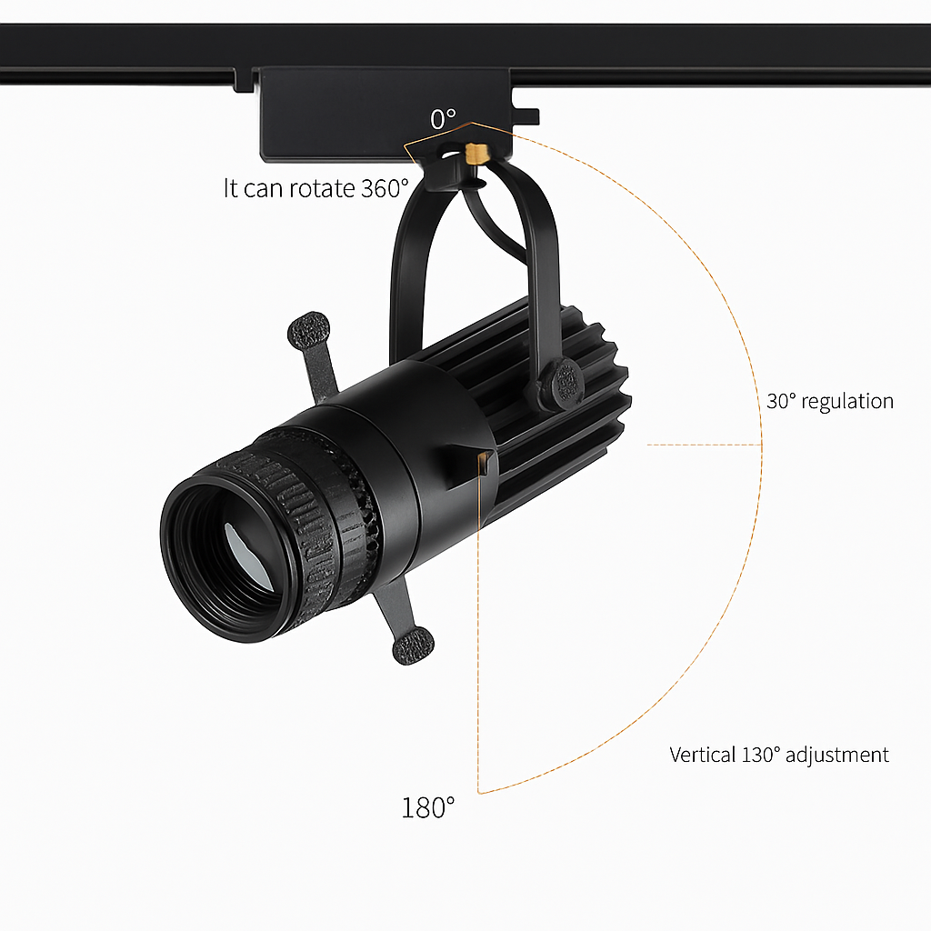 Dreibar LED-spot med justerbar åpning